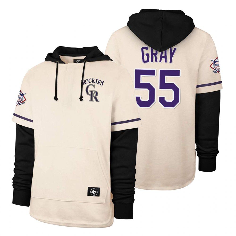 Men Colorado Rockies #55 Gray Cream 2021 Pullover Hoodie MLB Jersey